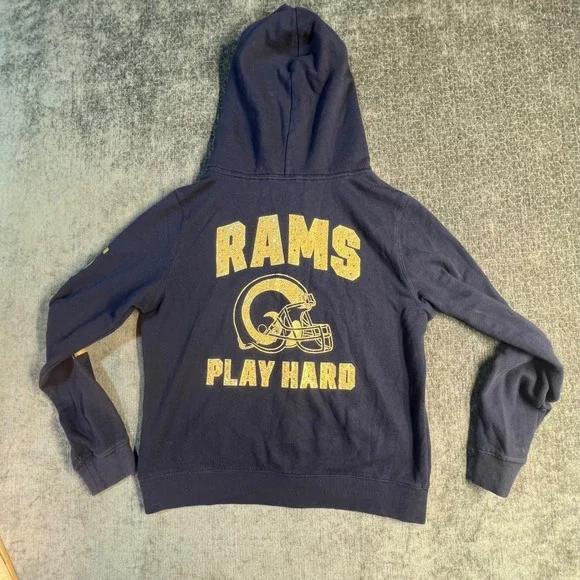 Los Angeles Rams NFL Glitter Logo T Shirt Charcoal Grey Adult - Picture 4 of 5